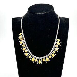 Vintage 1970s-80s Sterling Silver and Golden Mother of Pearl Fringe Bib Necklace